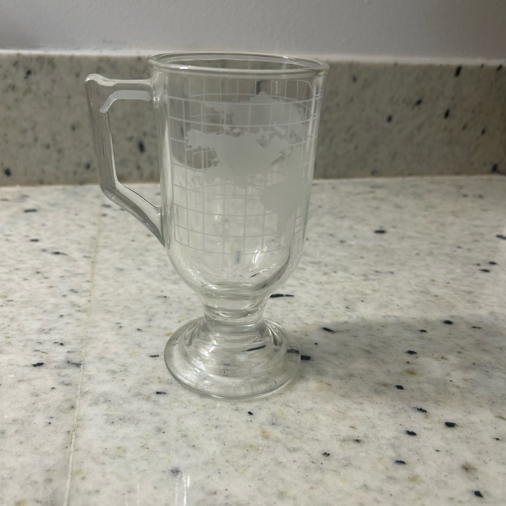 Nestle Nescafe World Clear Frosted Footed Pedestal Irish Coffee Mugs
